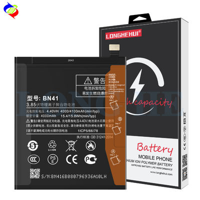 Αρχική χωρητικότητα BN41 4100mAh Αντικατάσταση μπαταρίας για Xiaomi Redmi Note 4/4X Global